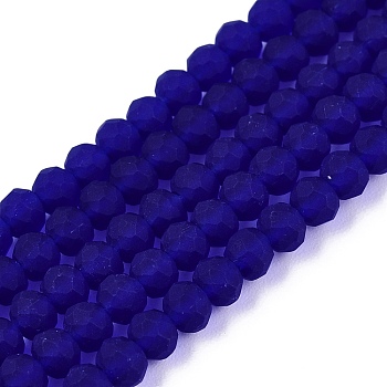 Transparent Glass Beads Strands, Faceted, Frosted, Rondelle, Dark Blue, 3.5~3.8mm, Hole: 1mm, about 113~115pcs/strand, 32.5~33cm