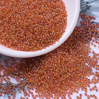 MIYUKI Round Rocailles Beads, Japanese Seed Beads, 11/0, (RR1008) Silver Lined Orange AB, 2x1.3mm, Hole: 0.8mm, about 1111pcs/10g