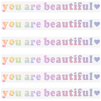 PVC You Are Beautiful Self Adhesive Car Stickers, Waterproof Word Car Rearview Mirror Decorative Decals for Car Decoration, White, 11x105x0.3mm