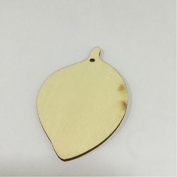 Wood Pendants, Leaf, Floral White, 79x48x2.5mm, Hole: 3mm