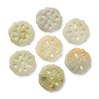 Natural Xiuyan Jade Carved Pendants, Flat Round Charms, Square, 28~29x28~29x3.5~4.5mm