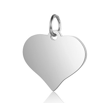 201 Stainless Steel Stamping Blank Tag Charms, Manual Polishing, Heart, Stainless Steel Color, 14x15x1mm, Hole: 3.5mm