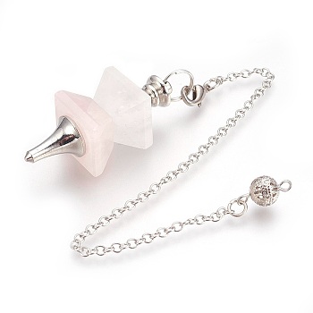 Natural Rose Quartz Dowsing Pendulums, with Platinum Tone Brass Findings, Trapezoid, 235mm, Hole: 2mm