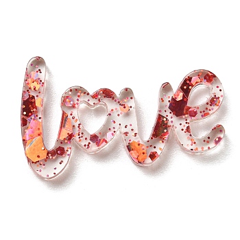 Transparent Acrylic Cabochons, with Sequin, Word LOVE, Red, 14.5x24x2mm