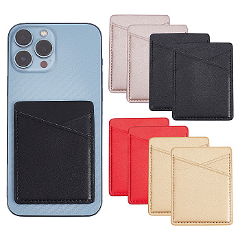 CRASPIRE 8Pcs 4 Colors PU Leather Cell Phone Adhesive Card Holders, Card Sleeve for Back of Phone, Mixed Color, 8.5x6.6x0.29cm, 2pcs/color