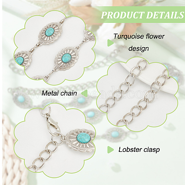 Synthetic Turquoise Oval Link Chain Waist Belts(AJEW-WH0314-128P)-4