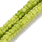Synthetic Coral Carved Beads Strands, Dyed, Flower, Yellow Green, 6x6~6.5mm, Hole: 1mm, about 60pcs/strand, 14.37''(36.5cm)(BSHE-P034-03A)
