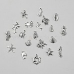 20Pcs 20 Styles Ocean Tibetan Style Alloy Pendants, Mixed Shapes, Antique Silver, 15~28.5x6~20x2~3mm, Hole: 1~1.2mm, 1pc/style(FIND-WH0173-539AS)