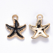 Alloy Enamel Pendants, Starfish, Light Gold, Black, 18x15x3mm, Hole: 2.5mm(ENAM-S121-023B)