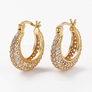 Brass Micro Pave Clear Cubic Zirconia Hoop Earrings, Long-Lasting Plated, Crescent Moon, Golden, 22x19.5x6mm, Pin: 1mm(EJEW-C502-07G)