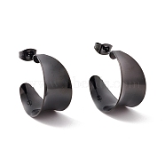Ion Plating(IP) 304 Stainless Steel Chunky C-shape Stud Earrings, Half Hoop Earrings for Women, Electrophoresis Black, 21x11.5mm, Pin: 0.7mm(EJEW-P198-09EB)