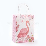 Rectangle Paper Bags, with Handles, Gift Bags, Shopping Bags, Flamingo Shape Pattern, For Valentine's Day, Pink, 21x15x8cmm(AJEW-G019-04S-01)