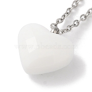 304 Stainless Steel Cable Chain White Heart Glass Pendant Necklaces, Stainless Steel Color, 17.91 inch(45.5cm)(NJEW-Z041-01P)