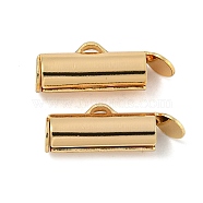 Brass Slide On End Clasp Tubes, Slider End Caps, with Pendant Bails, Real 18K Gold Plated, 5.5x16x4mm, Hole: 0.9mm(KK-N254-119G-01)