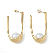 Pearl 304 Stainless Steel  Stud Earrings, Oval, Real 18K Gold Plated, 48.5x12mm(EJEW-U004-02G)