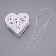 Paper Candy Boxes, with Ribbon, Bakery Box, Baby Shower Gift Box, hEART, White, 9.5x9.5x3cm(CON-WH0079-58A)