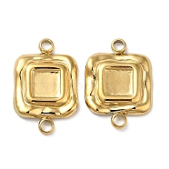 304 Stainless Steel Cabochon Connector Settings, Square Charm, Real 18K Gold Plated, Tray: 4x4mm, 15x10x2mm, Hole: 1.5mm(STAS-Q252-32G)