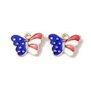 American Flag Style Alloy Enamel Pendants, Light Gold, Butterfly with Star Charm, Blue, 13x18x2.5mm, Hole: 2mm(X-ENAM-K067-41)