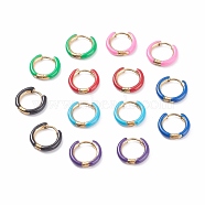 Two Tone 304 Stainless Steel Chunky Huggie Hoop Earrings with Enamel for Women, Golden, Mixed Color, 10 Gauge, 15~16x2.5mm, Pin: 1mm(EJEW-C043-11-G)