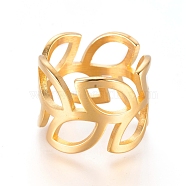 304 Stainless Steel Finger Rings, Wide Band Rings, Leaf, Golden, Size 7, 17mm(RJEW-L091-29-G-17mm)