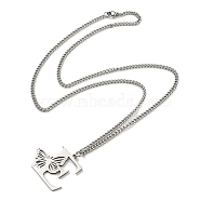 201 Stainless Steel Necklace, Letter E, 23.74 inch(60.3cm) p: 29x34x1.3mm(NJEW-Q336-01E-P)