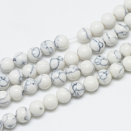 Chapelets de perle en howlite synthétiques, ronde, 6mm, Trou: 1mm, Environ 67 pcs/chapelet, 14.96 pouce(X-G-T053-6mm-01-1)