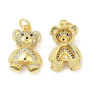 Brass Micro Pave Cubic Zirconia Pendants, Lead Free & Cadmium Free, Bear Charms, with Jump Rings, Real 18K Gold Plated, 20x13x6mm, Hole: 3.4mm(KK-M249-20G)