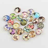 Mixed Printed Glass Cabochons, Half Round/Dome, 25x7~8mm(GGLA-R018-25mm-M7)