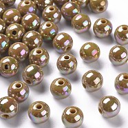 Opaque Acrylic Beads, AB Color Plated, Round, Dark Goldenrod, 10x9mm, Hole: 2mm, about 940pcs/500g(MACR-S370-D10mm-29)
