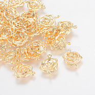 Brass Links connectors, Nickel Free, Real 18K Gold Plated, Flower, 15.5x10x2mm, Hole: 1mm(KK-T014-09G)