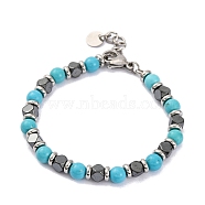 Synthetic Turquoise & Magnetic Synthetic Hematite Round Beaded Bracelet, 8-1/4 inch(21cm)(BJEW-P339-02P-10)