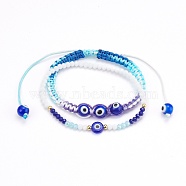 Adjustable Polyester Cord Braided Bead Bracelets & Stretch Bracelets Set, with  Glass Beads and Evil Eye Lampwork Beads, Mixed Color, Inner Diameter: 2-1/8 inch(5.5cm) and 2~2-1/4 inch(5.2~5.8cm), 2pcs/set(X-BJEW-JB05980)