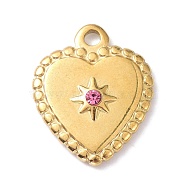 Ion Plating(IP) 304 Stainless Steel Pendants, with Rhinestone, Heart, Golden, 21x17x3.5mm, Hole: 2mm(X-STAS-O150-03G)