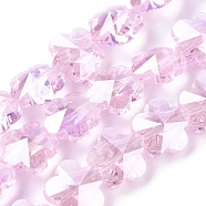 Electroplate Glass Beads Strands, AB Color Plated, Faceted, Flower, Pink, 13.5x8mm, Hole: 1mm, about 25pcs/strand, 12.5 inch(32cm)(EGLA-F132-AB01)