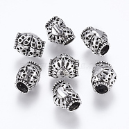 Tibetan Style Alloy European Beads, Large Hole Beads, Heart, Antique Silver, 9x11x8mm, Hole: 5mm(PALLOY-K079-15AS)