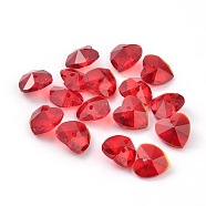 Romantic Valentines Ideas Glass Charms, Faceted Heart Charm, Red, 14x14x8mm, Hole: 1mm(X-G030V14mm-09)