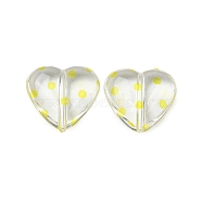 Transparent Printed Acrylic Beads, Heart, Yellow, 16.5x18x7mm, Hole: 1.5mm(OACR-H124-03C)