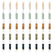 40Pcs 5 Styles Natural Mixed Gemstone Copper Wired Wrapped Connector Charms, Rectangle Links, Silver Color Plated, 24mm, Hole: 3mm, 8pcs/style(PALLOY-FH00008)