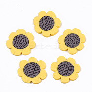 Handmade Polymer Clay Cabochons, for Nail Art Decoration, Sunflower, Brown & Gold, 20x2mm(CLAY-T016-20)