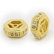 Brass Cubic Zirconia Beads, Hexagon, Golden, 8x8x2.5mm, Hole: 0.5mm(ZIRC-F001-129G)