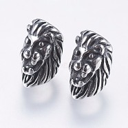 304 Stainless Steel European Beads, Large Hole Beads, Lion Head, Antique Silver, 13.5x7.5x10mm, Hole: 5mm(STAS-I069-05AS)
