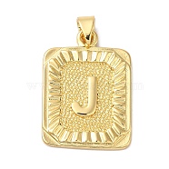 Rack Plating Brass Pendants, Long-Lasting Plated, Lead Free & Cadmium Free, Square with Letter Charms, Letter J, 24x17x2.5mm, Hole: 4x3.5mm(KK-B092-42G-J)