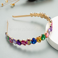 Random Color Glass Rhinestone Hair Bands, Golden Tone Iron Hair Accessories for Women Girls, Colorful, 150x130x20mm(OHAR-PW0007-41A)