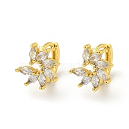 Brass Micro Pave Cubic Zirconia Hoop Earring, Real 18K Gold Plated, Flower, Clear, 13x13mm(EJEW-C088-17G-01)