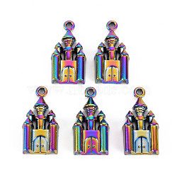Rainbow Color Alloy Pendants, Cadmium Free & Nickel Free & Lead Free, Castle, 28x14x4mm, Hole: 2mm(PALLOY-S180-288-NR)