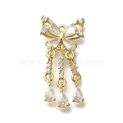 Rack Plating Brass Micro Pave Cubic Zirconia Pendants, Long-Lasting Plated, Butterfly with Tassels, Real 14K Gold Plated, 29.5x14x3.5mm, Hole: 1.5mm(KK-M014-07G)