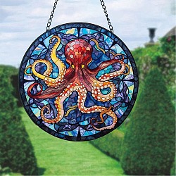 Acrylic Wall Decorations, Hanging Ornament, Flat Round, Octopus, 150mm(PW24040318073)