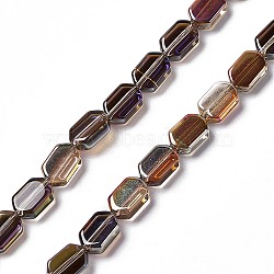 Electroplate Glass Beads Strands, Half Plated, Rectangle, Saddle Brown, 9.5x6~6.5x3.5mm, Hole: 1mm, about 68pcs/strand, 25.59''(65cm)(EGLA-L042-HP02)