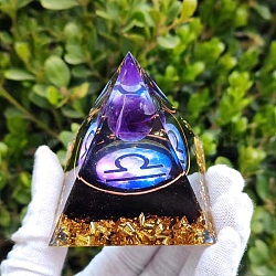 Orgonite Pyramid Resin Energy Generators, Reiki Natural Amethyst & Natural Obsidian Chips Inside for Home Office Desk Decoration, Libra, 50mm(PW-WG55248-07)