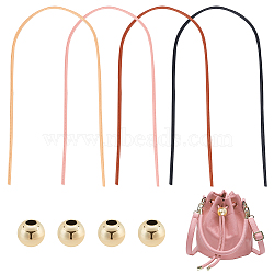 WADORN 4 Sets 4 Colors PU Imitation Leather Drawstring for Bucket Bags, with Alloy Beads, Mixed Color, 7.8x3.8mm, about 1.25 Yards(1.14m)/Strand, 4 colors, 1 set/color(FIND-WR0009-44)